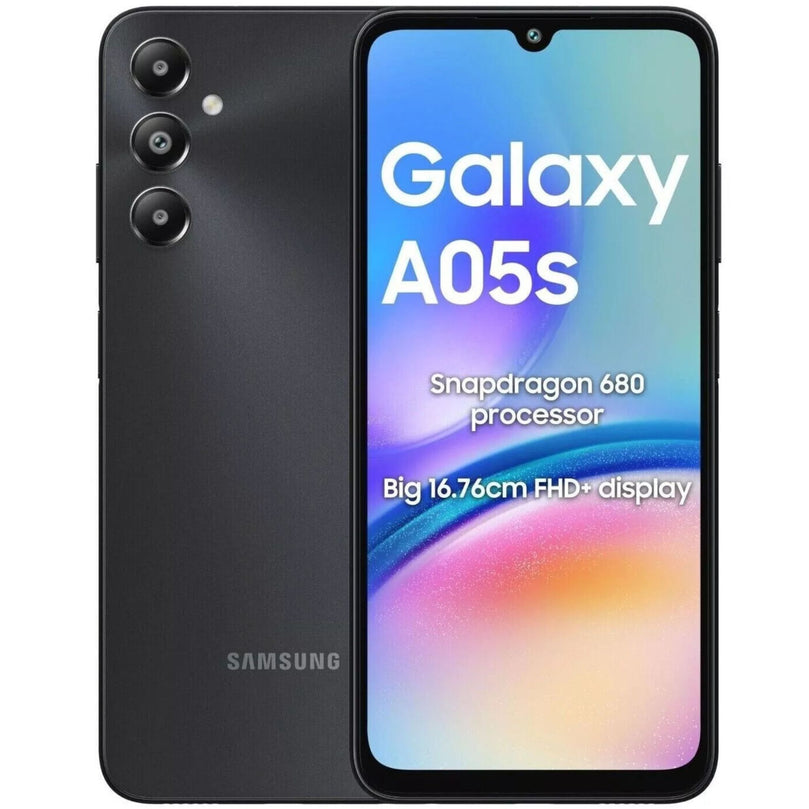 Galaxy A05S in black showcasing the front and black
