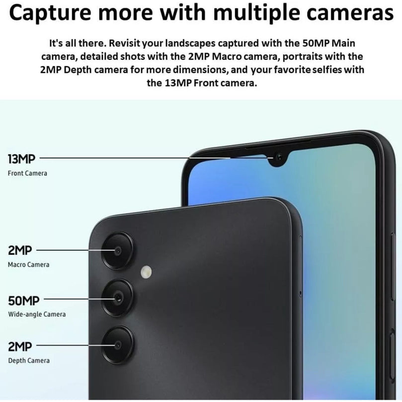 Galaxy A05S in black showcasing the specs