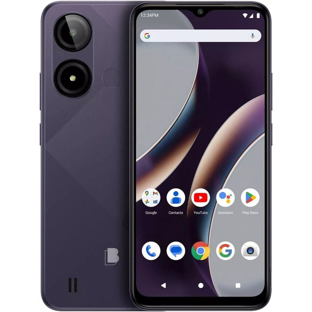 BLU in purple showcasing the front and back