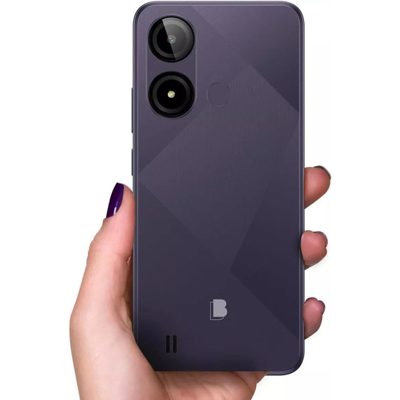 BLU in purple being held showcasing the back 