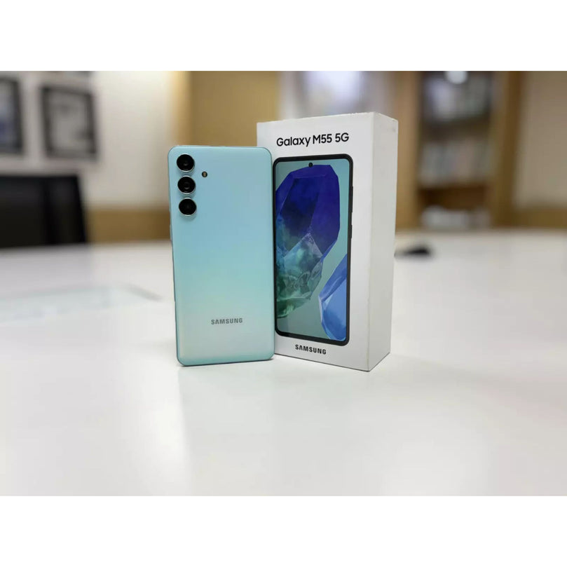 Galaxy M55 showcasing the back and box