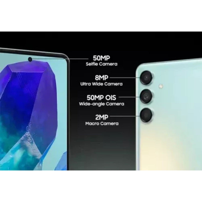 Banner of Galaxy M55 showcasing the front and back with specs 