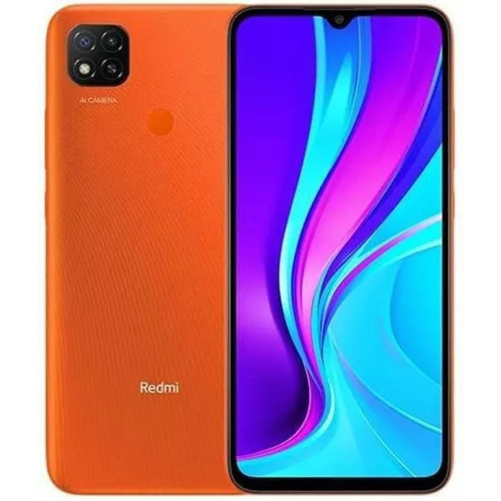 Redmi in orange showcasing the front and back