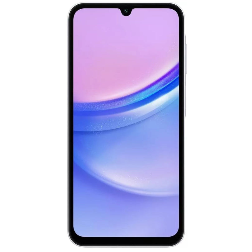 Samsung A15 in white showcasing the home screen