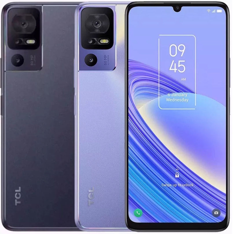 TCL 40 SE in purple showcasing the home screen. 