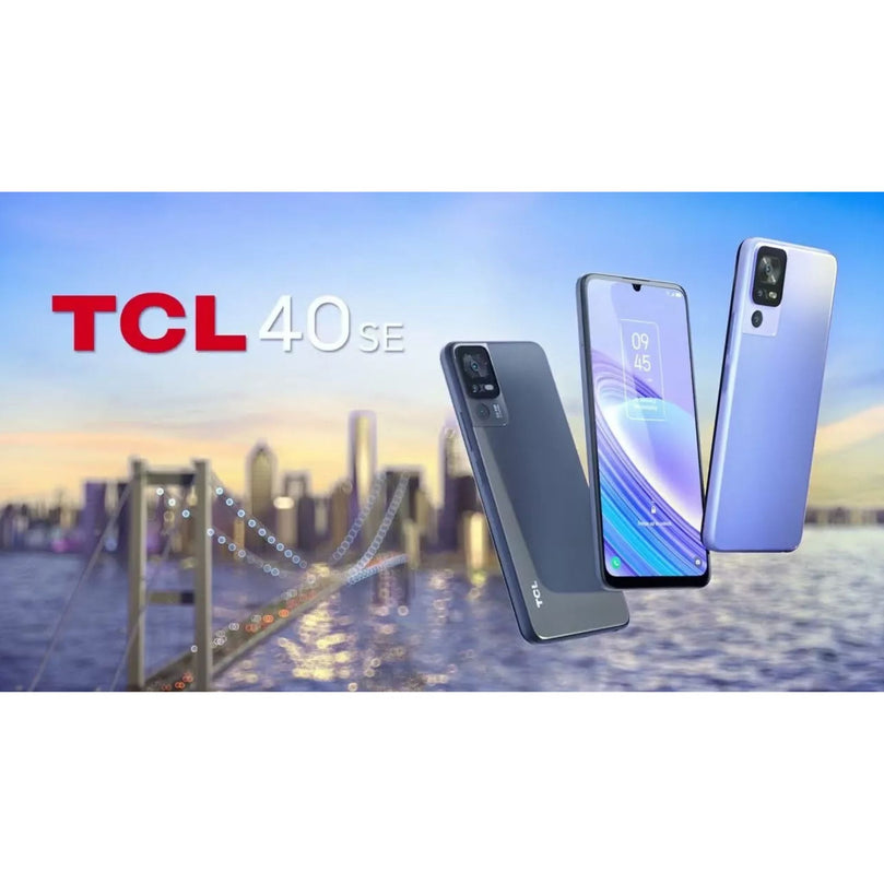 TCL 40 SE banner showcased in front of a bridge.