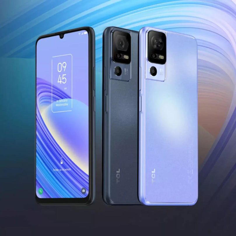 TCL 40 SE being showcased from the front and back.