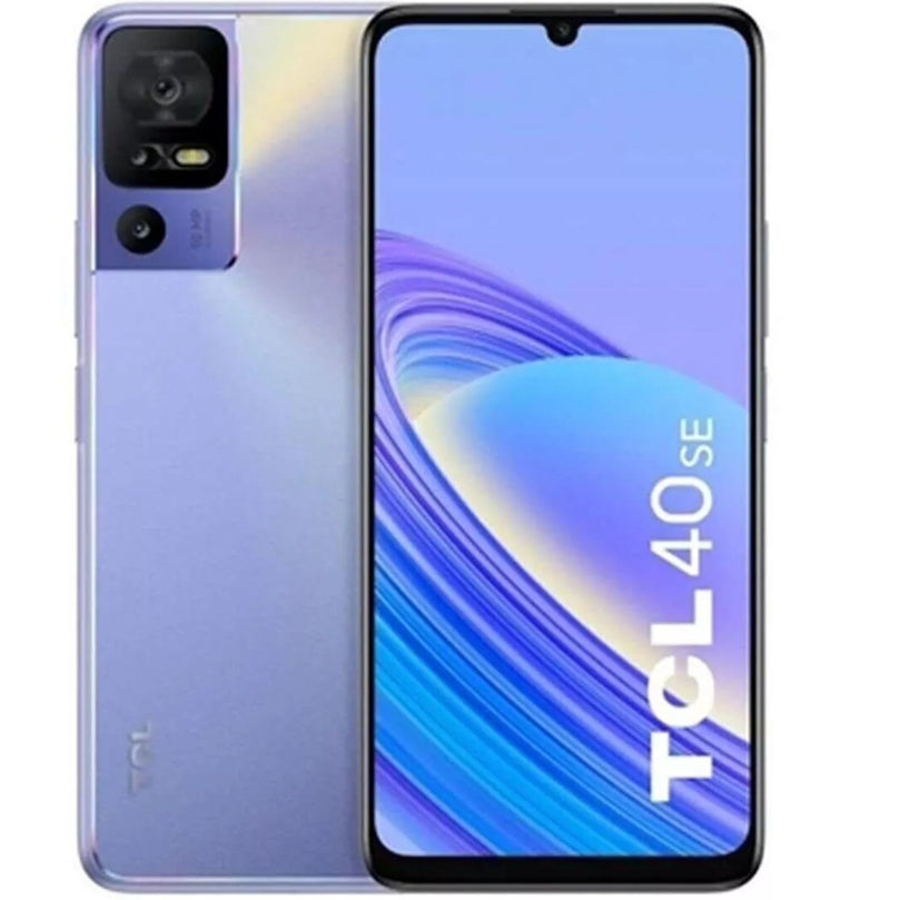 TCL 40 SE being showcased from the front and back.