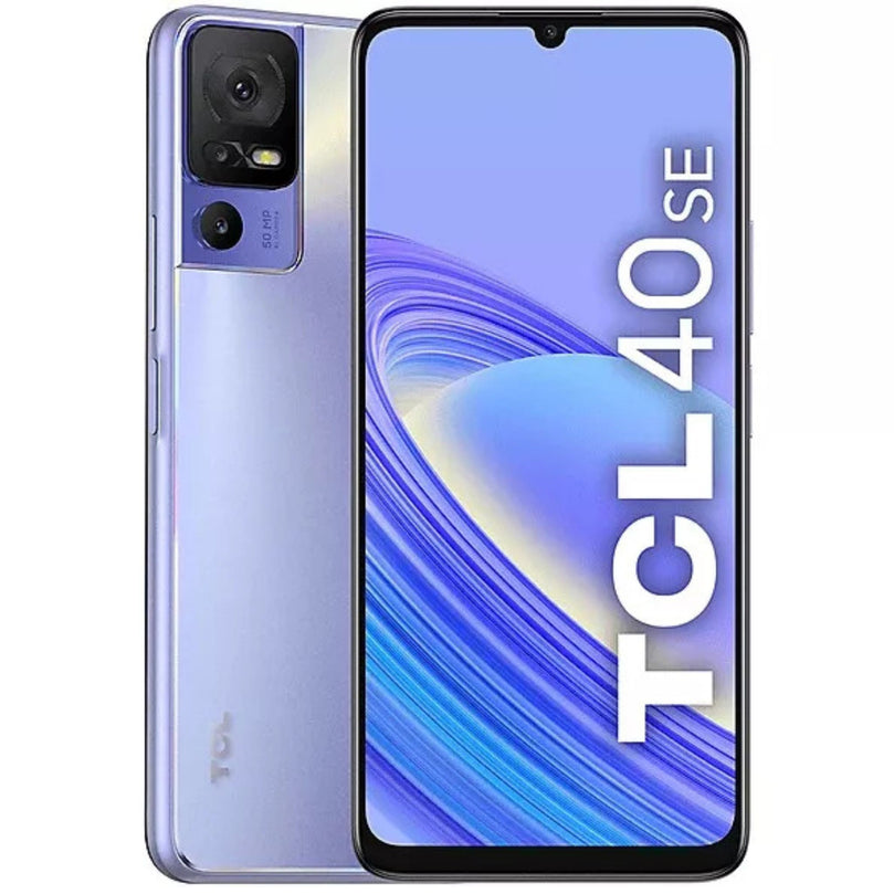 TCL 40 SE being showcased from the front and back.