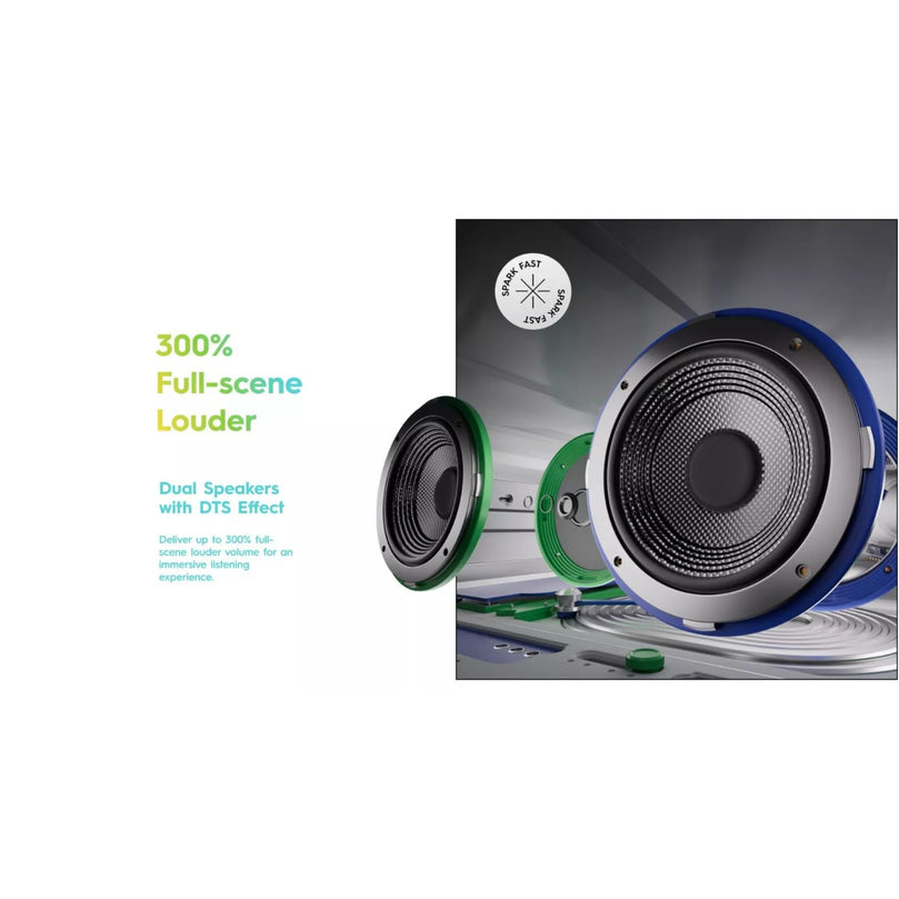 Tecno Spark Go 1S banner advertising the dual speakers with DTS effect