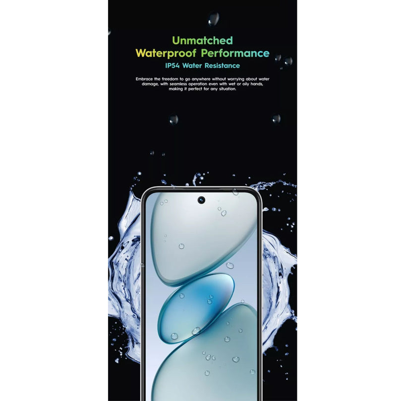Tecno Spark Go 1S banner advertising the IP54 water resistance. 