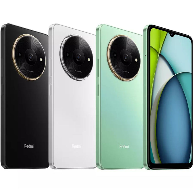 Xiaomi Redmi A3X in various colors showcasing the home screen and the back of others.