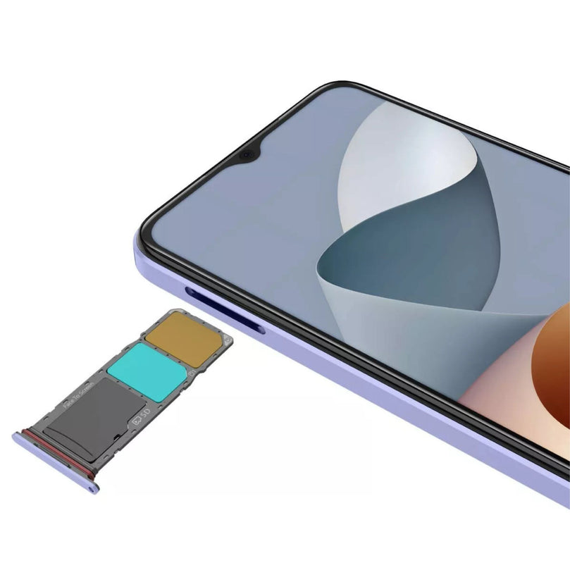 ZTE Blade A54 in lilac showcasing the dual sim and expandable memory 