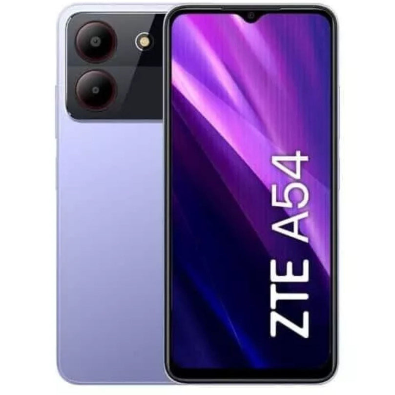 ZTE Blade A54 in lilac showcasing the home screen.