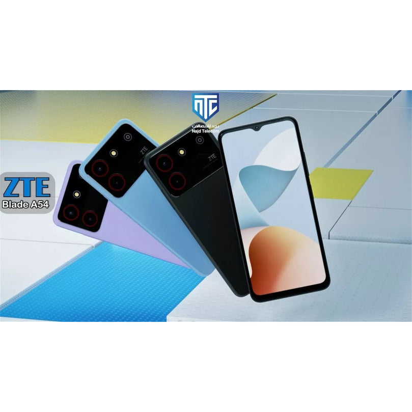 ZTE Blade A54 in a banner with different colors