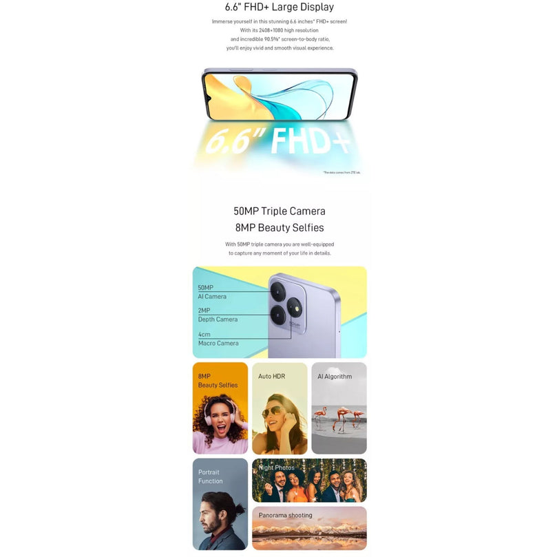 Banner describing the features of ZTE Blade V50